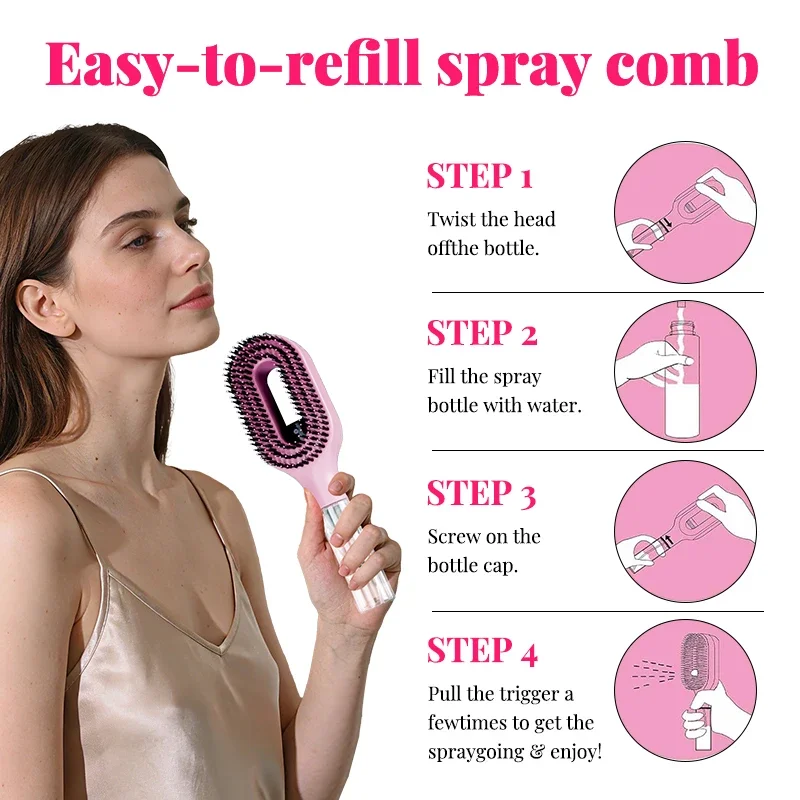 WANMEI 2-in-1 Multi-functional Spray Bottle Comb,Christmas Gift,wet Dry Scalp Massage Bristle Comb,Salon Fluffy Modeling Comb - Image 2