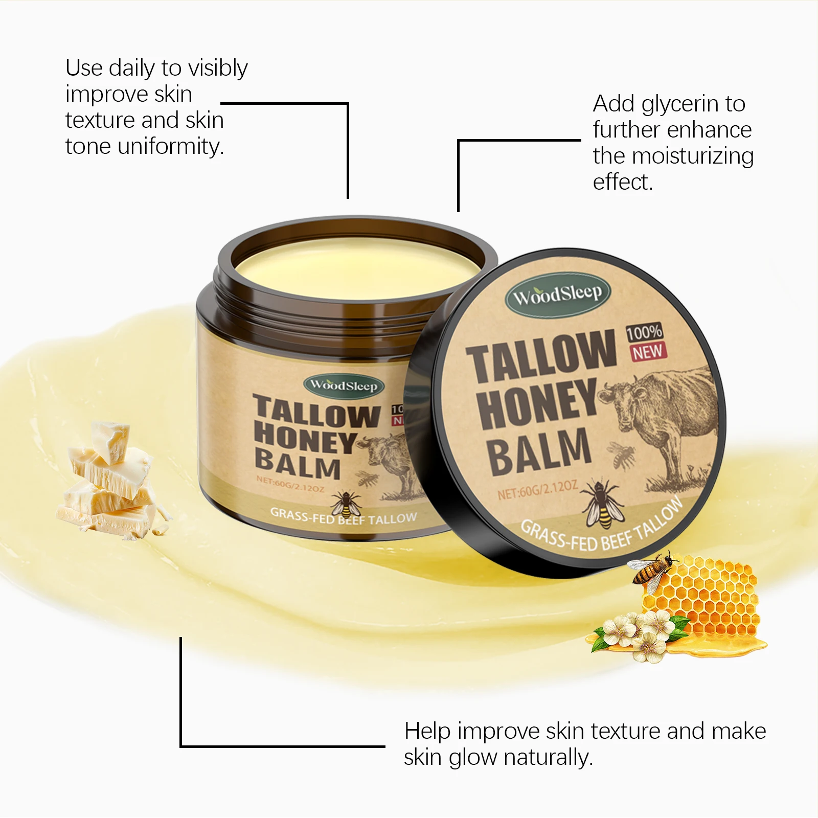 Whipped Beef Tallow and Honey Balm Skin Face Moisturizer Fast Absorption Grass Fed Grass Finished Organic Face Cream Body Lotion - Image 5