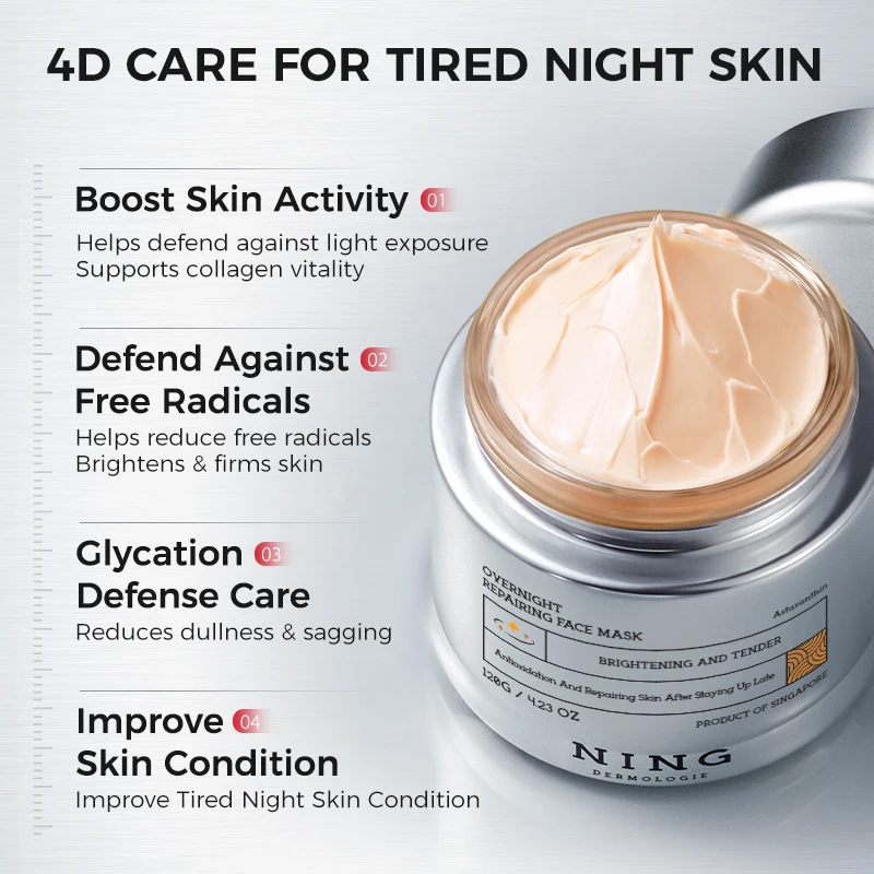 120G NING Overnight Repair Face Mask Astaxanthin Organic Antioxidant DNA Repair Niacinamide Brightening Anti-Aging Hydrating - Image 2