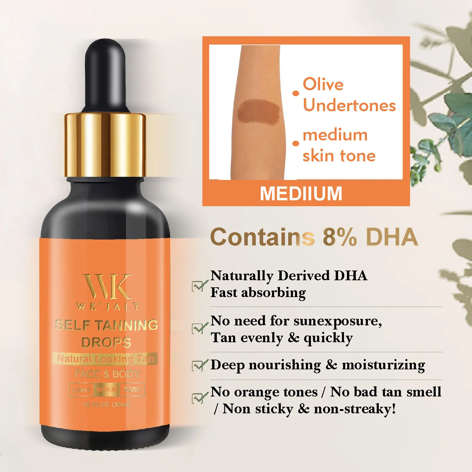 WK JALY Medium Self Tan Drops, Natural Glow Sun Bronzing Drops, Sunless Tanning for Face, Body, Add to Skin Care for Custom Tan - Image 5
