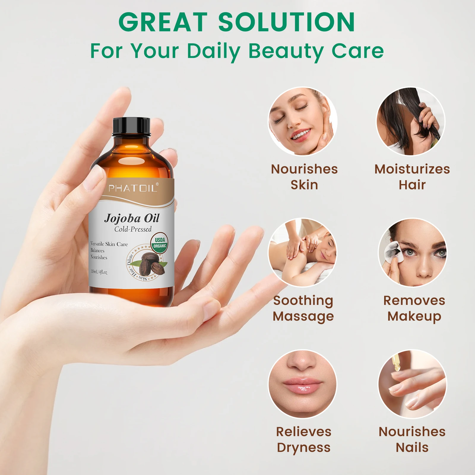 PHATOIL 118ml Organic Jojoba Oil Cold Pressed Pure Natural Rosehip Seed Carrier Oil Moisturizing for Face, Hair, Skin & Nails - Image 4