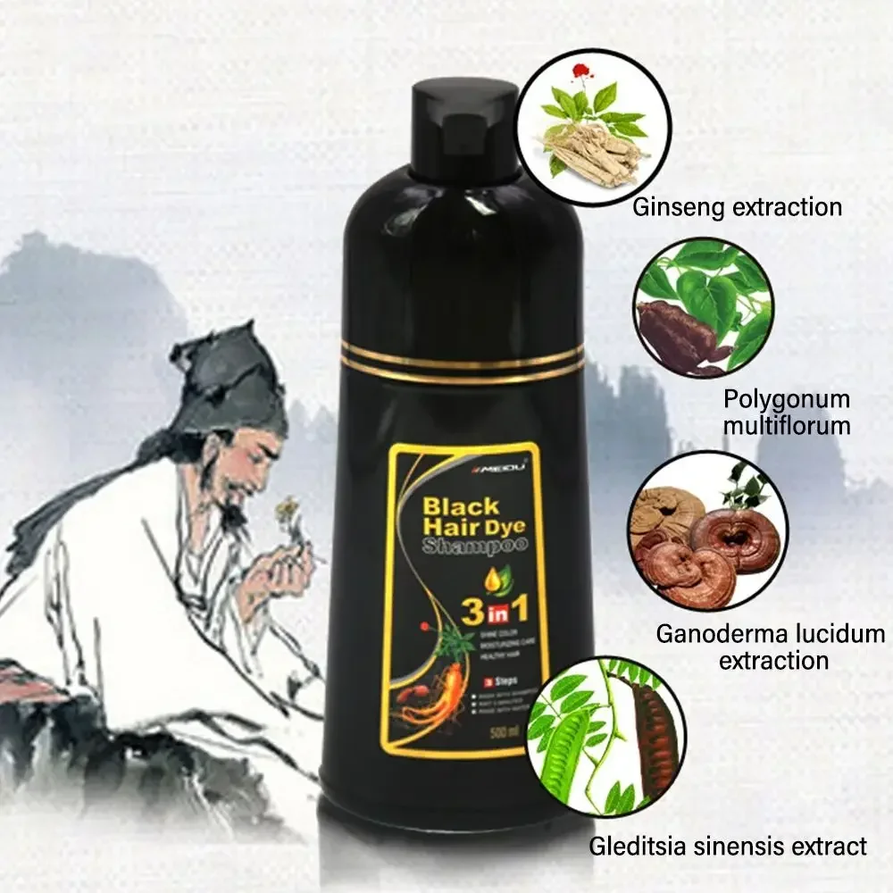3 In 1 Instant Coloring Shampoo 500ml Natural Black Color for Men Women Hair Dye Herbal Brown Purple Hair Dye Shampoo - Image 3