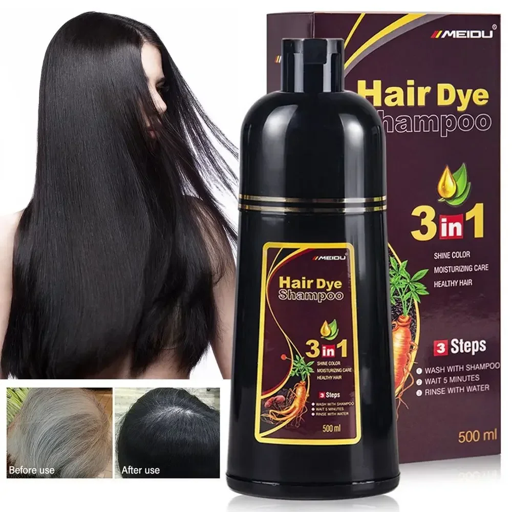 3 In 1 Instant Coloring Shampoo 500ml Natural Black Color for Men Women Hair Dye Herbal Brown Purple Hair Dye Shampoo - Image 2
