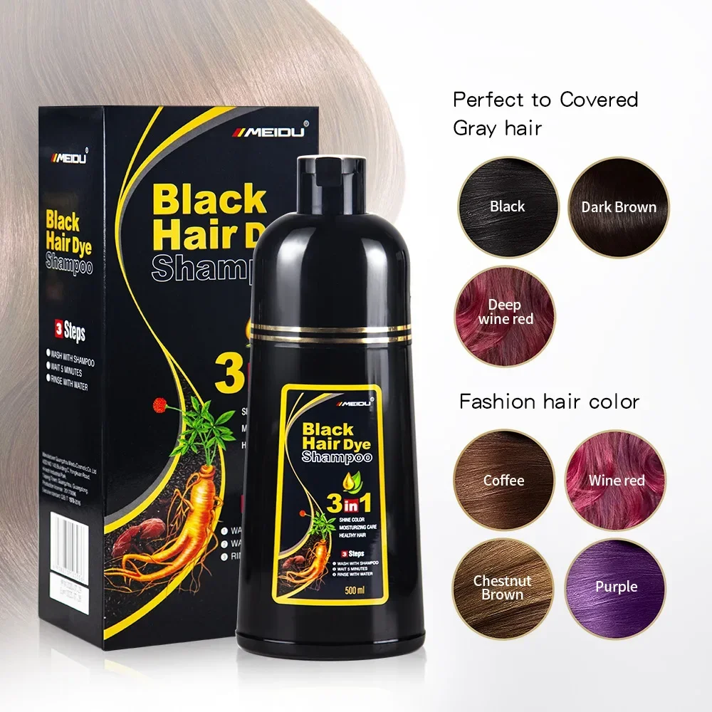 100ml/500ml Hair Dye Shampoo 3in1 Darkening Hairs Instant Gray To Black Polygonum Multiflorum Natural Coloing Cover Men Women - Image 6