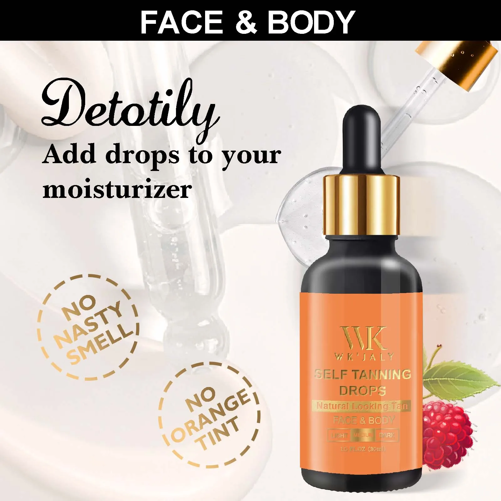 WK JALY Medium Self Tan Drops, Natural Glow Sun Bronzing Drops, Sunless Tanning for Face, Body, Add to Skin Care for Custom Tan - Image 3