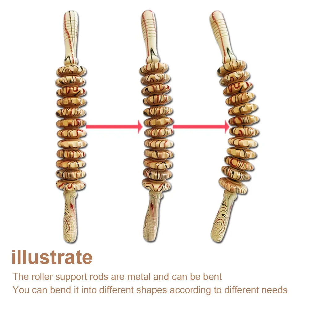 Wooden Roller Massage Stick Handheld Gear Tool 12 Wheel Rolling Tool Bendable Roller Trigger Point Made Of Pure Natural Wood - Image 3