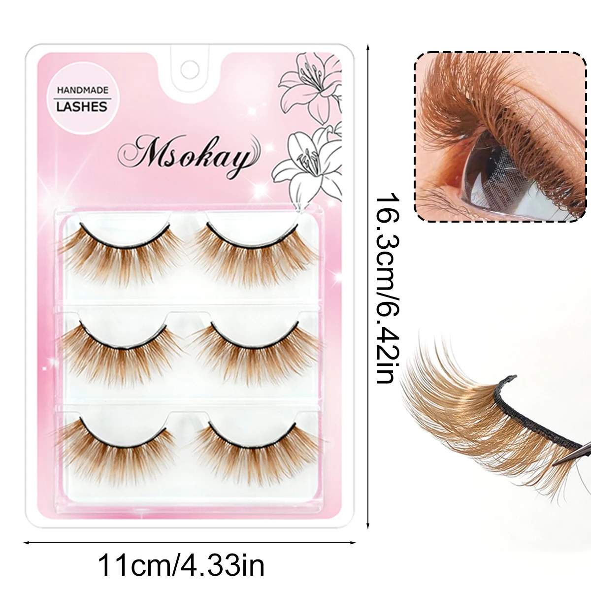 3 Pairs Rainbow Colored Eyelashes Brown Cosplay False Eyelashes Blonde Makeup Eye Lashes Colorful Blue Halloween Vegan Cilias - Image 2