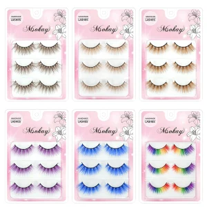 3 Pairs Rainbow Colored Eyelashes Brown Cosplay False Eyelashes Blonde Makeup Eye Lashes Colorful Blue Halloween Vegan Cilias