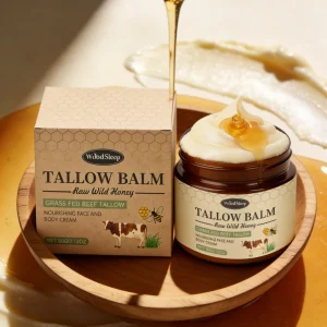Woodsleep Organic Grass-Fed Beef Tallow Balm with Raw Honey Deep Hydration Face Body Care Smooth Soft Beef Tallow Honey Balm 60g