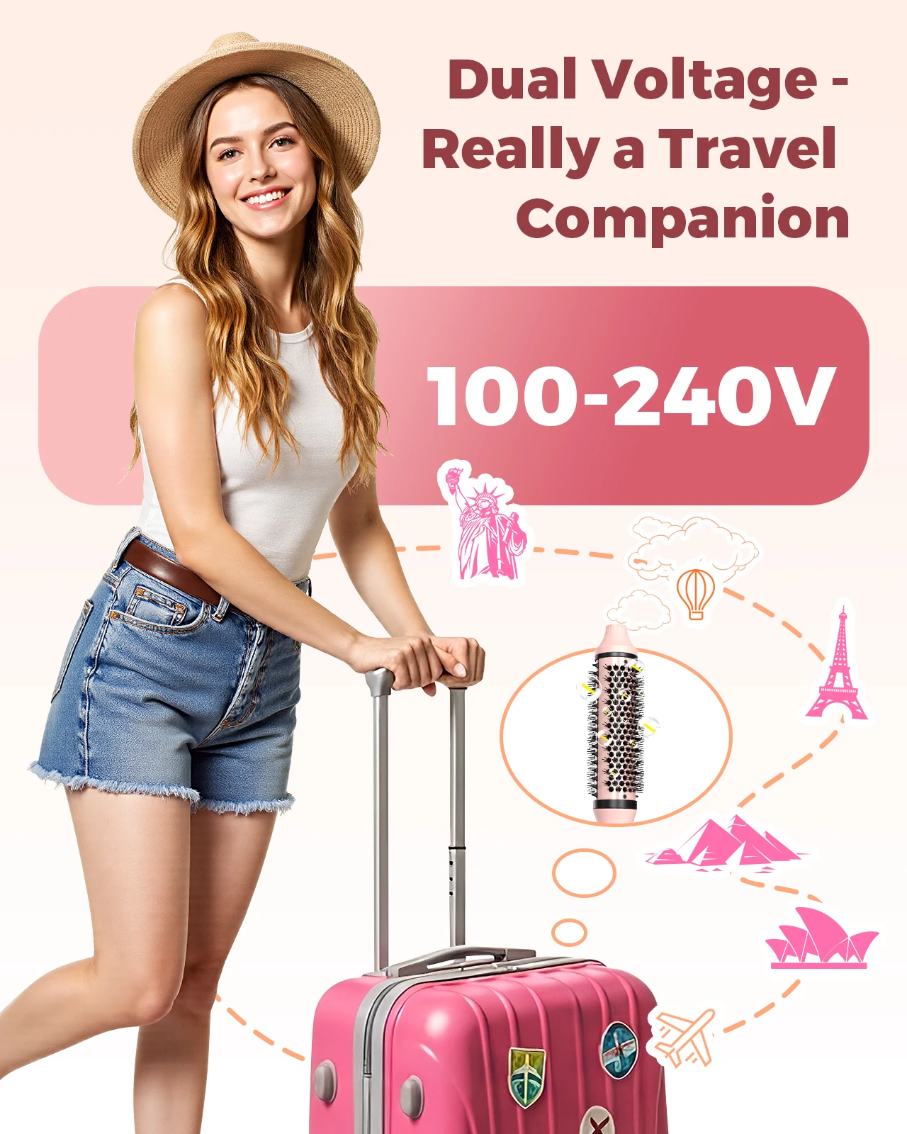 Dual Voltage Ionic Thermal Brush For Curling And Straightening 6 Temperature Settings & LED Digital Display Hot Air Styler - Image 6