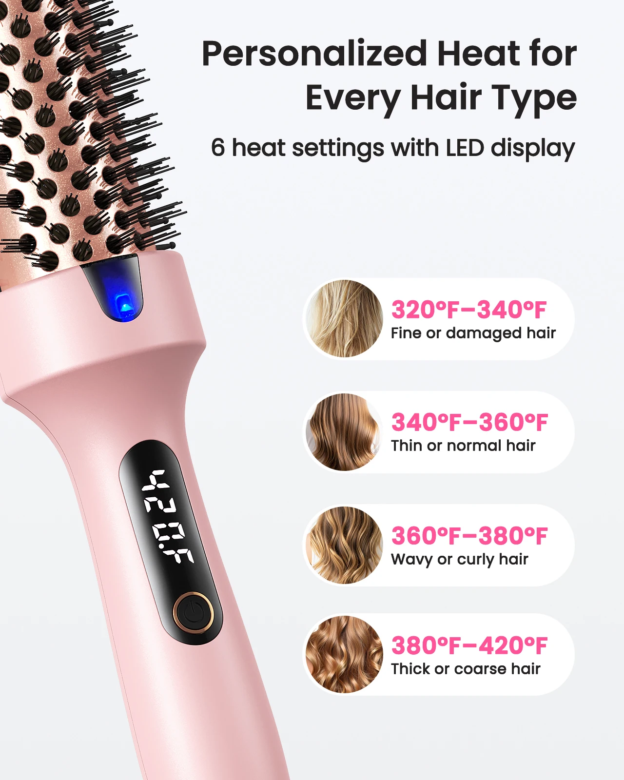 Dual Voltage Ionic Thermal Brush For Curling And Straightening 6 Temperature Settings & LED Digital Display Hot Air Styler - Image 2