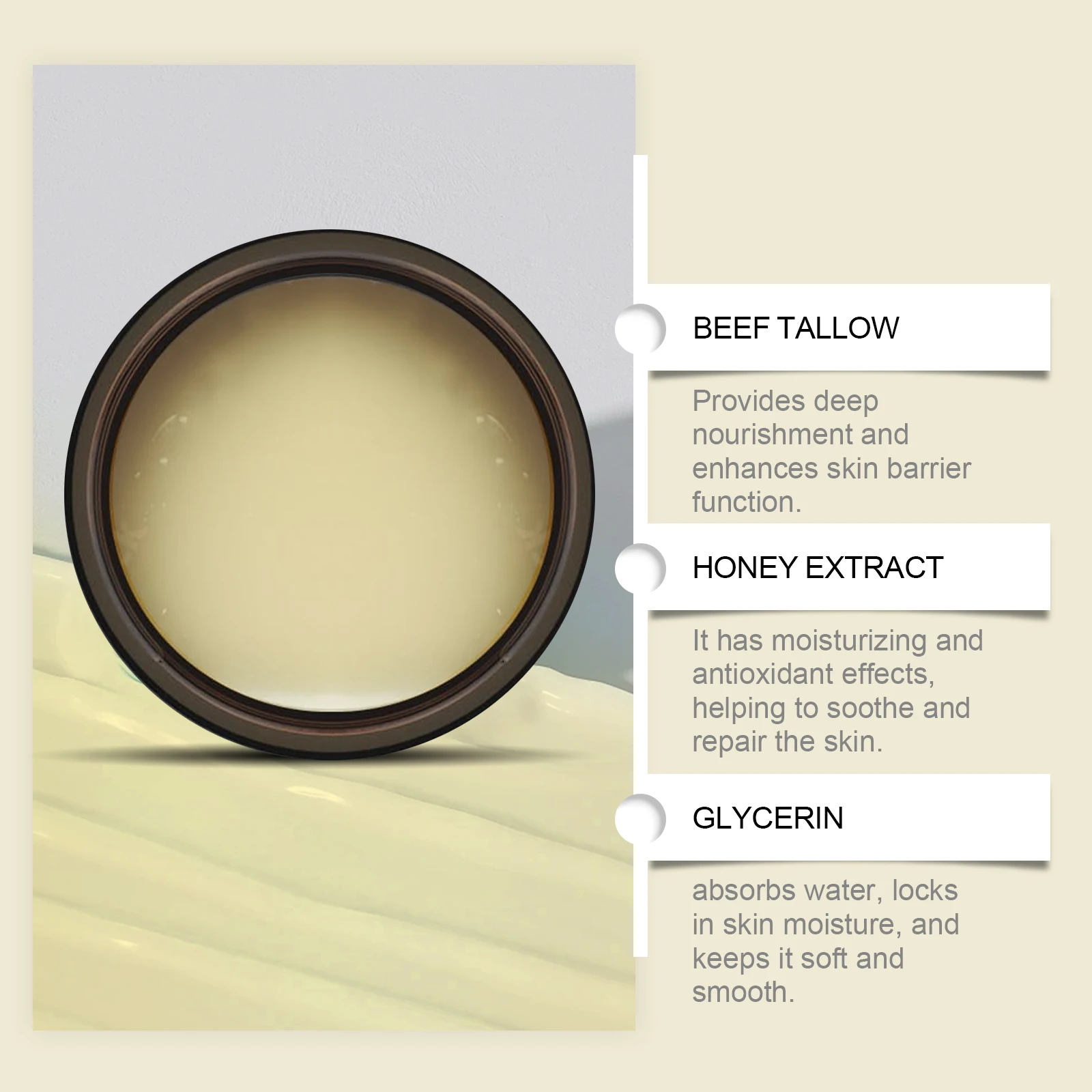 Whipped Beef Tallow and Honey Balm Skin Face Moisturizer Fast Absorption Grass Fed Grass Finished Organic Face Cream Body Lotion - Image 3