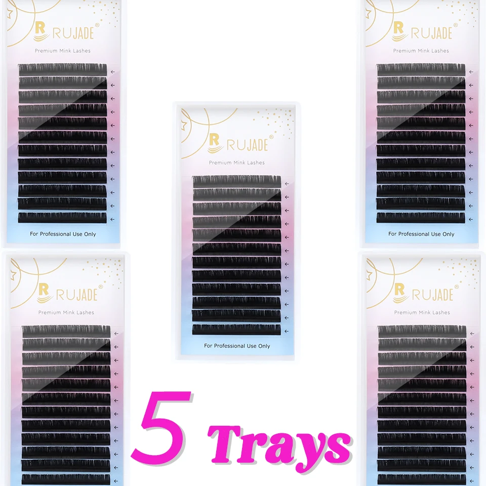 RUJADE 5 Case Wholesale Premium Silk Vegan Friendly Individual Lashes Soft Fluffy Matte Black Cilia 03 05 07 Russian Volume Lash