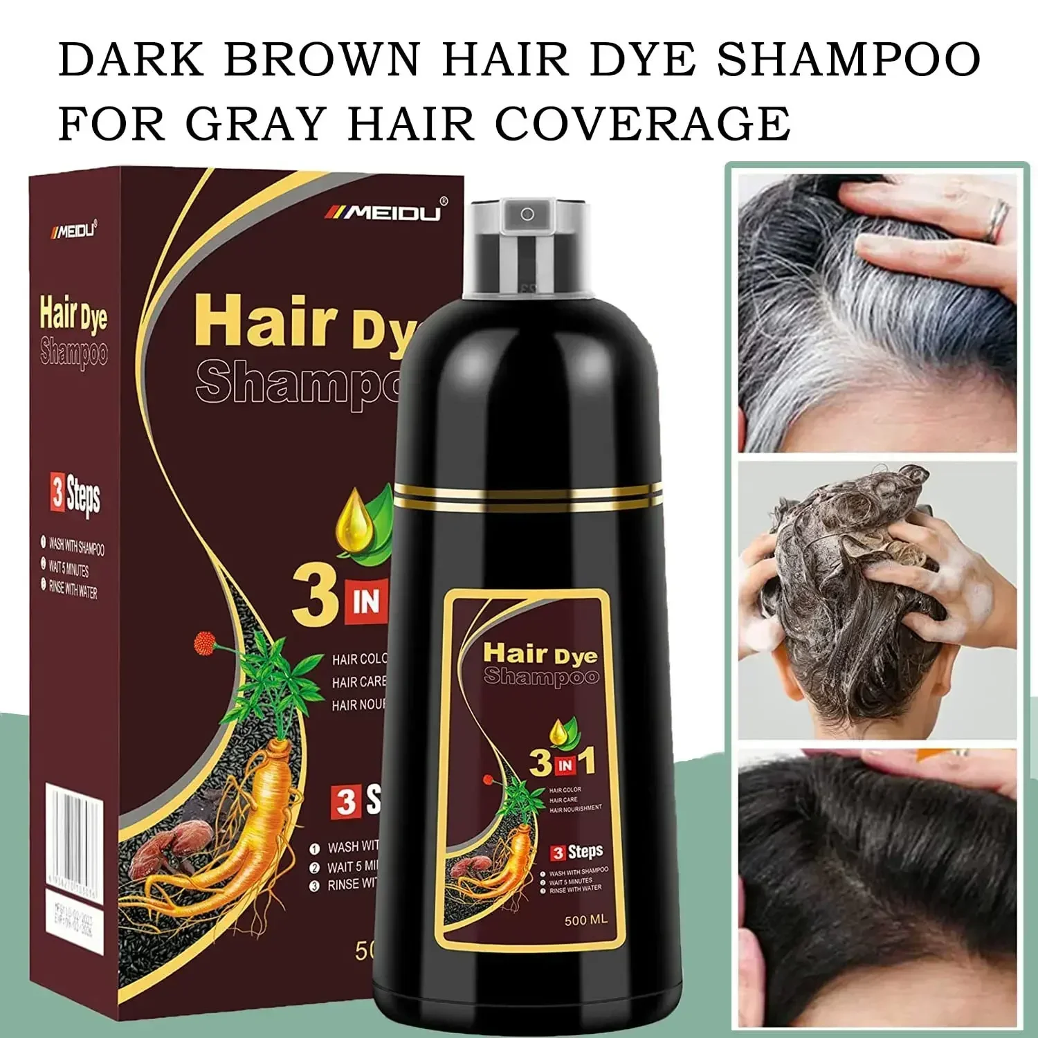 100ml/500ml Hair Dye Shampoo 3in1 Darkening Hairs Instant Gray To Black Polygonum Multiflorum Natural Coloing Cover Men Women - Image 2