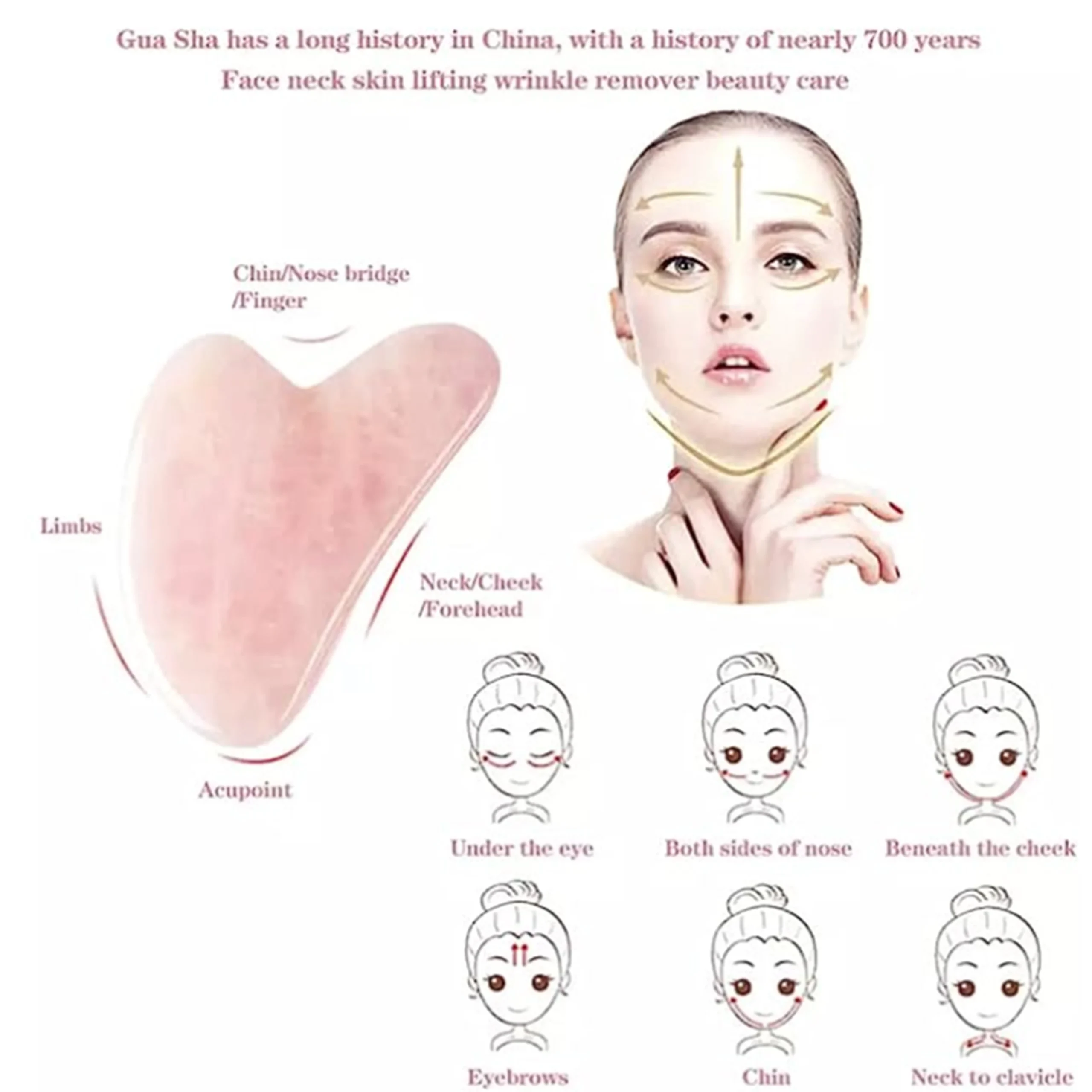 Rose Quartz Gua Sha For Face Massager Skin scraping GuaSha Lifting Natural Jade Massage for Face Gouache Scraper Wrinkle Remover - Image 4