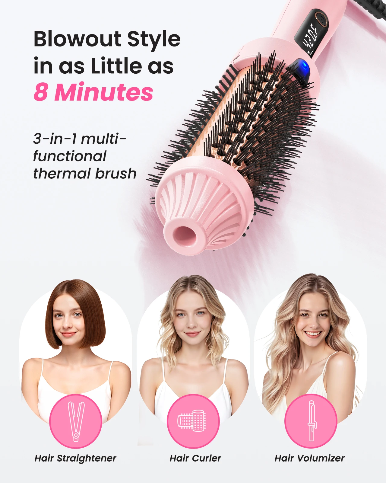 Dual Voltage Ionic Thermal Brush For Curling And Straightening 6 Temperature Settings & LED Digital Display Hot Air Styler - Image 4