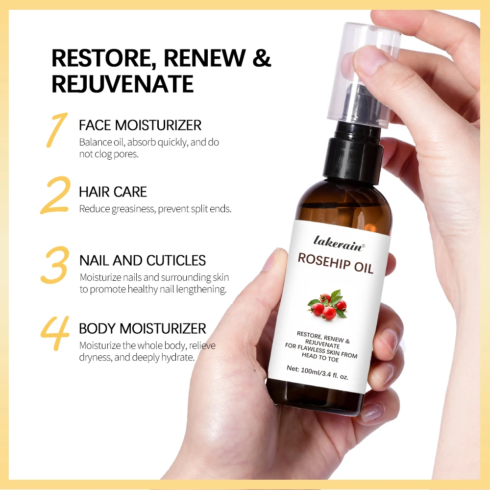Organic Rosehip Oil Rose Hips Face Oils 30ml Fast-Absorbing Skin Care Moisturizer Face Oil Organic Rosehip Seed Oil Essence - Image 4