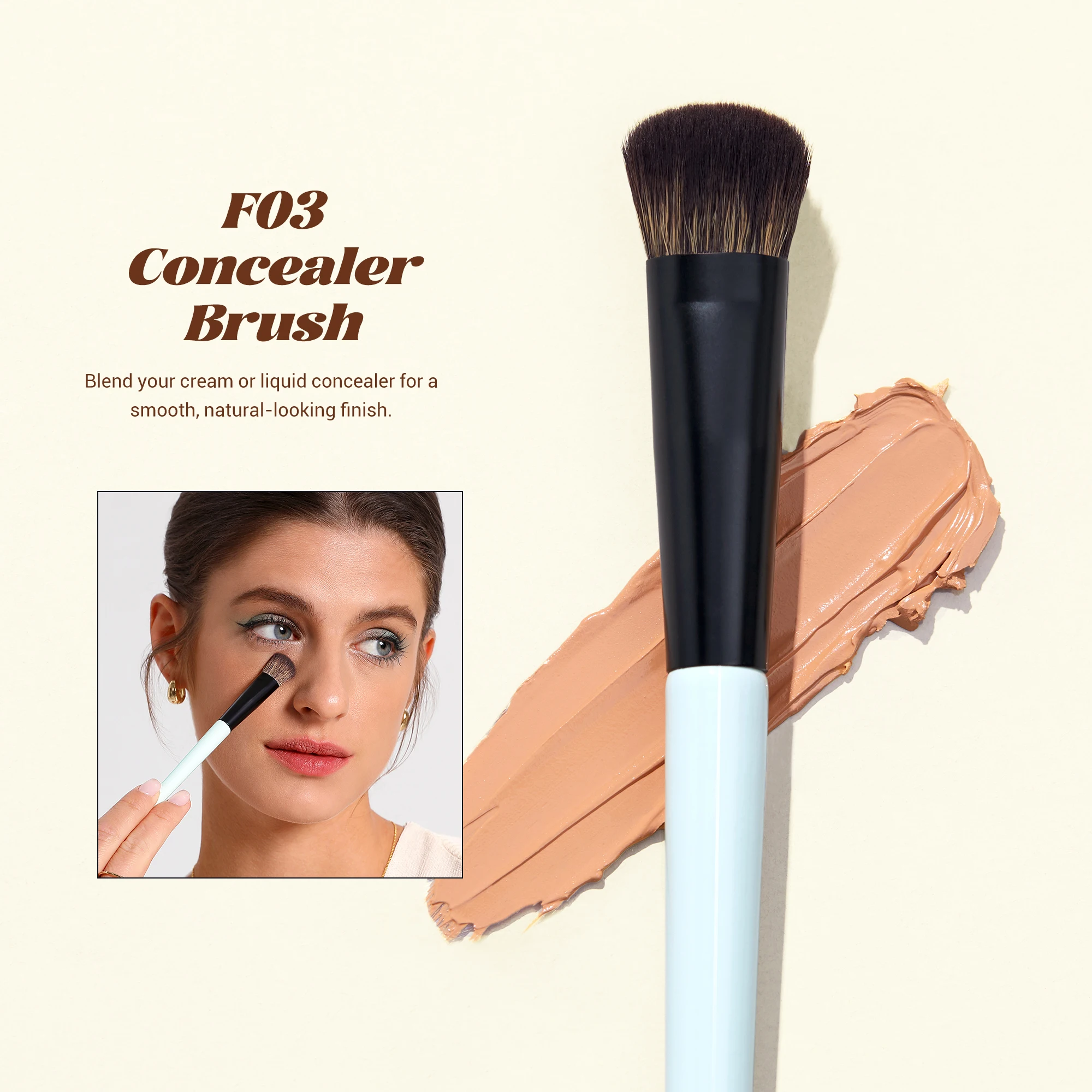 Jessup Double-Ended Makeup Brushes 6pcs, Vegan Fiber, Daily Use, Bright Cyan - Image 5