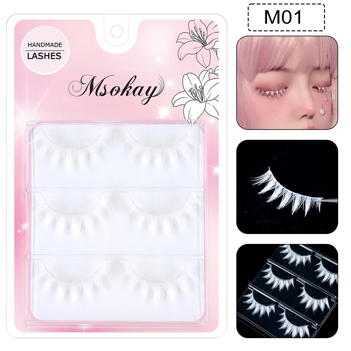 3 Pairs Rainbow Colored Eyelashes Brown Cosplay False Eyelashes Blonde Makeup Eye Lashes Colorful Blue Halloween Vegan Cilias - Image 3