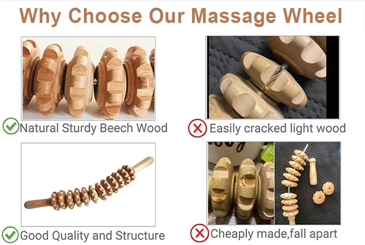 Wooden Roller Massage Stick Handheld Gear Tool 12 Wheel Rolling Tool Bendable Roller Trigger Point Made Of Pure Natural Wood - Image 5