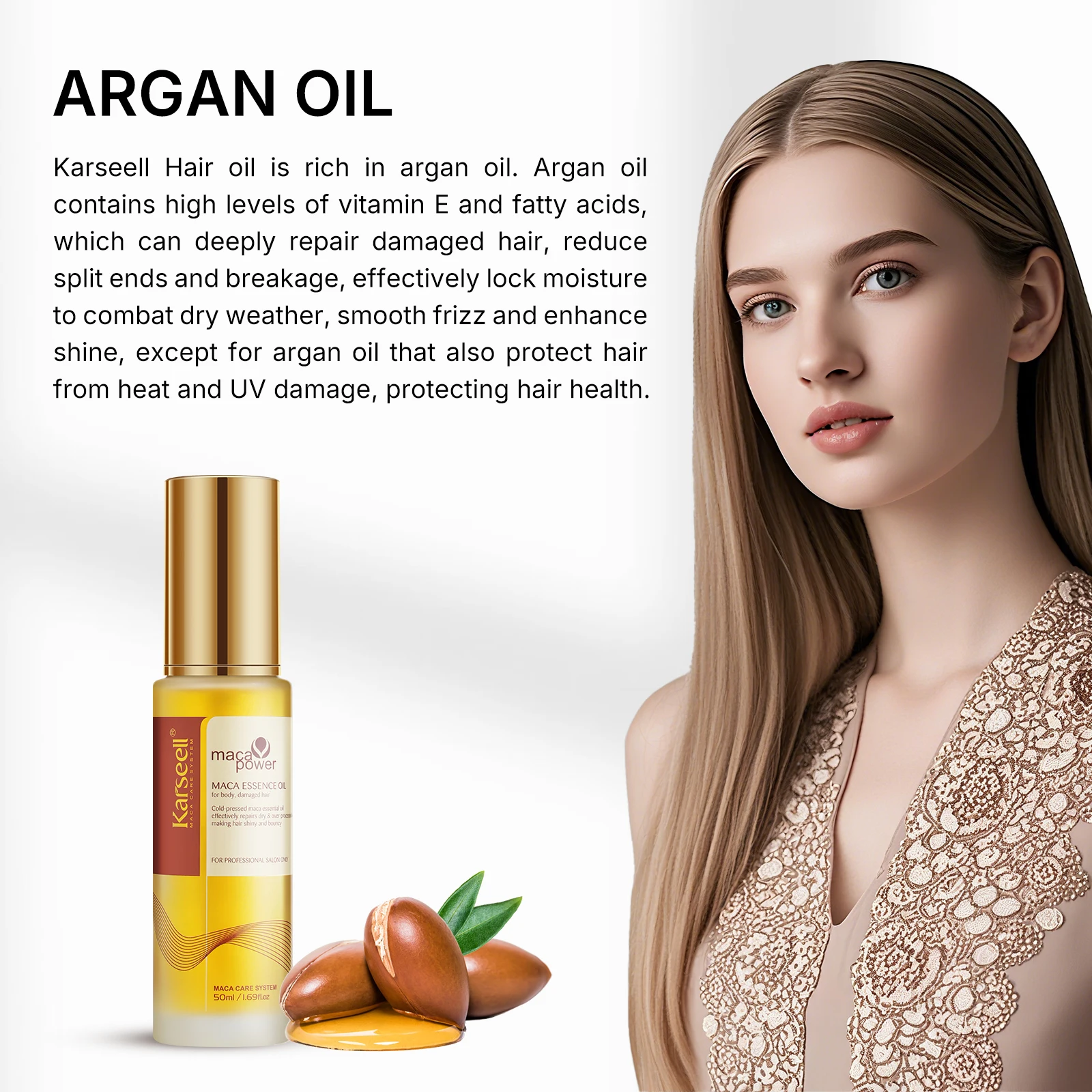 Karseell Cold-Pressed Moroccan Argan Hair Oil Weightless Repair & Nourishment for Damaged Hair - Image 2